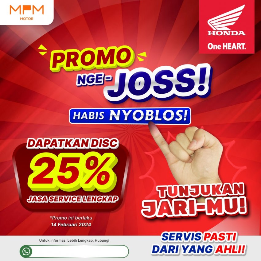 Besok, Service Motor Honda Diskon 25% Jasa Servis, Hanya di AHASS MPM Motor Jatim & NTT