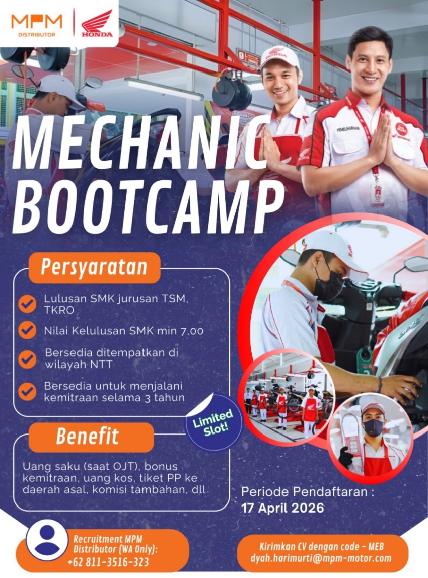 MPM Honda Jatim Buka Peluang Karier Mekanik Lewat Program Bootcamp, Ajak Talenta Muda Bergabung