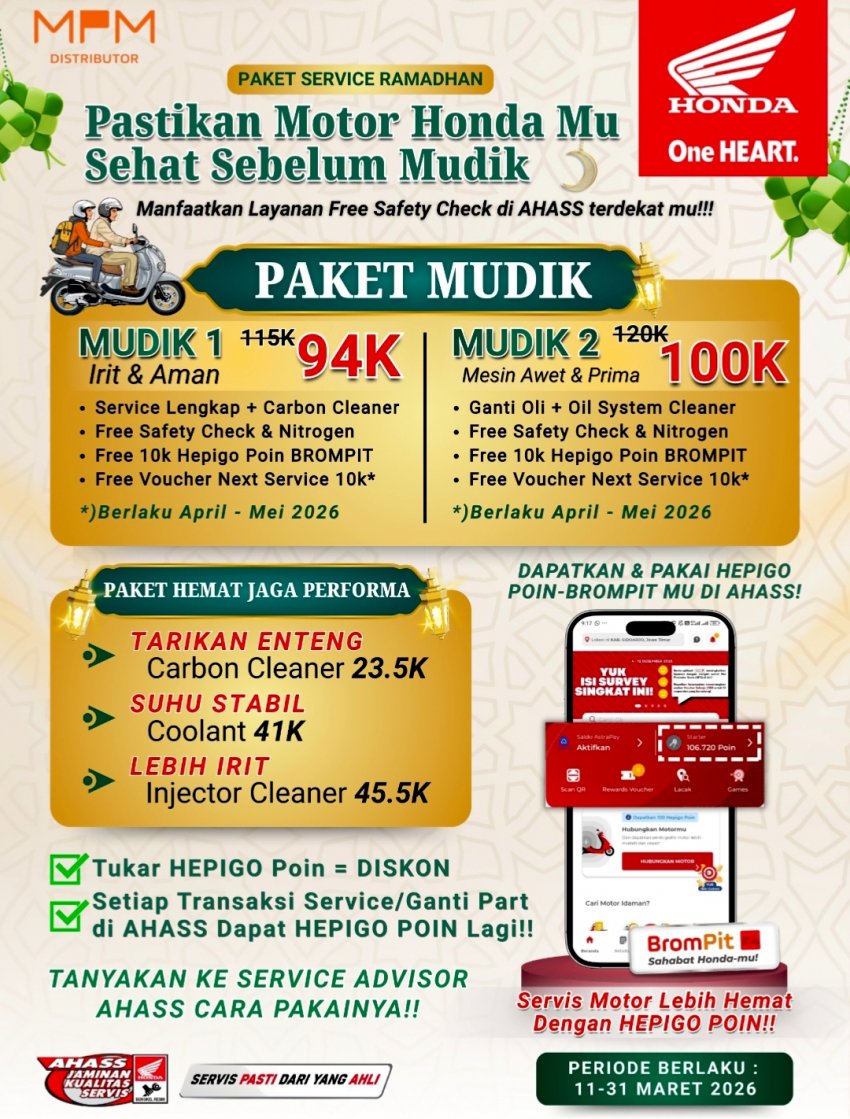 Pastikan Motor Honda Siap Mudik dengan Manfaatkan Paket Service Ramadan di AHASS