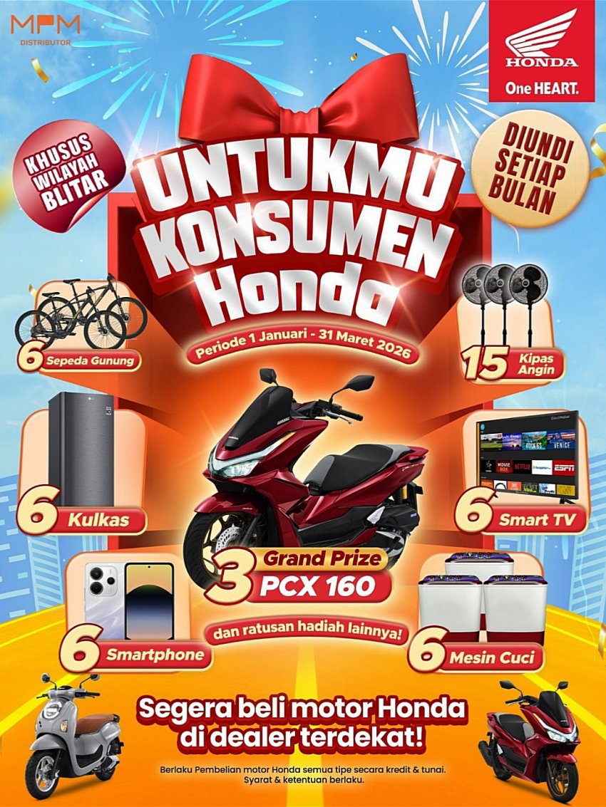 MPM Honda Jatim Kembali Gelar Program “Untukmu Konsumen Honda” di Blitar, Kesempatan Menangkan Honda PCX160 Setiap Bulan