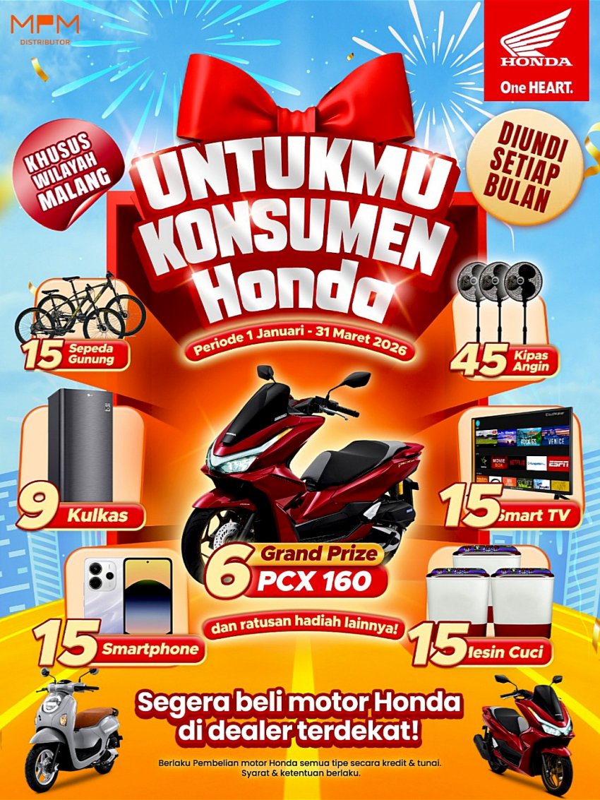 Apresiasi Konsumen Malang Raya, MPM Honda Jatim Hadirkan Program “Untukmu Konsumen Honda” Berhadiah PCX160